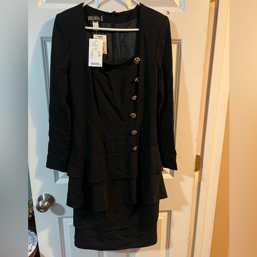 Escada Black Long Sleeve Dress with Gold Buttons
